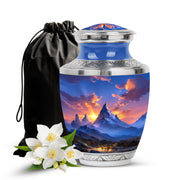 Beautiful Sunset Mountain Cremation Urn - Serene Aluminium Funeral Urn For Adult Ashes