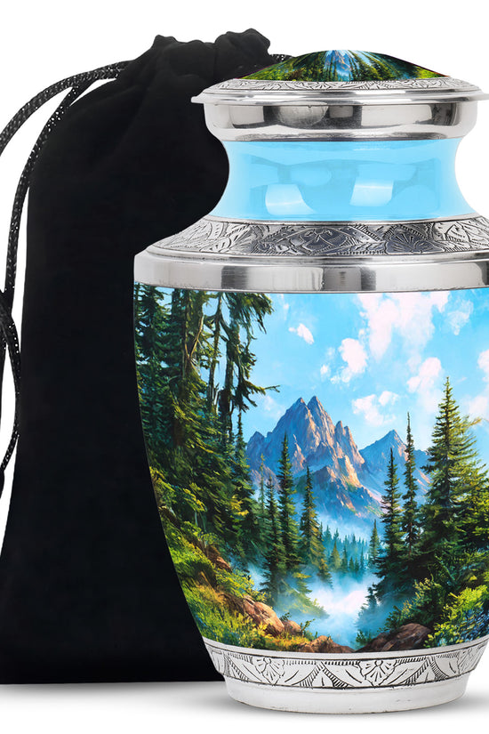 Forest Mountain Funeral Urn - Peaceful Nature Memorial Urn For Human Ashes