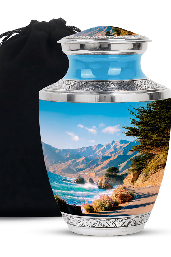 Beautiful Mountain Funeral Urn - Coastal Cremation Urn For Adult Ashes