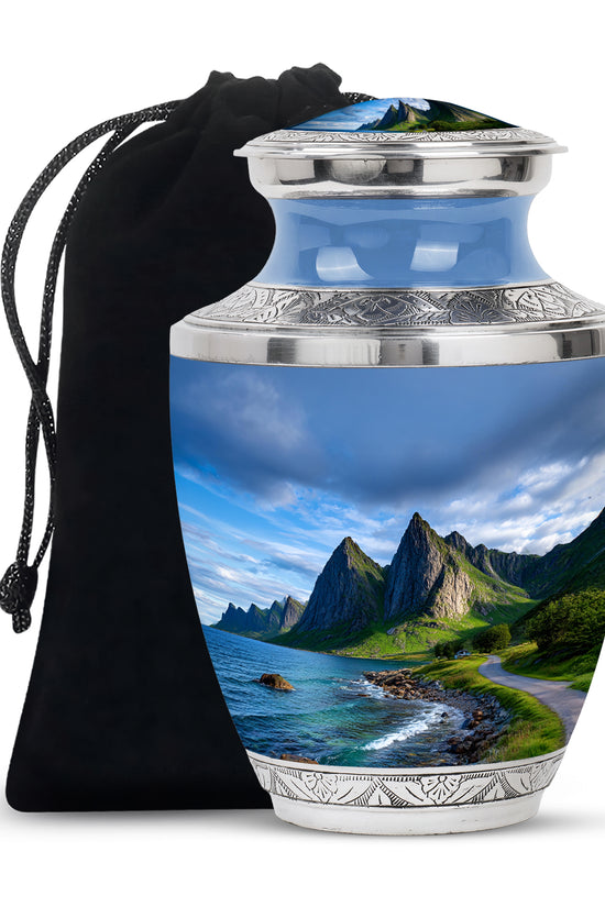 Mountain Lake Cremation Urn - Scenic Nature Memorial Urn For Burial