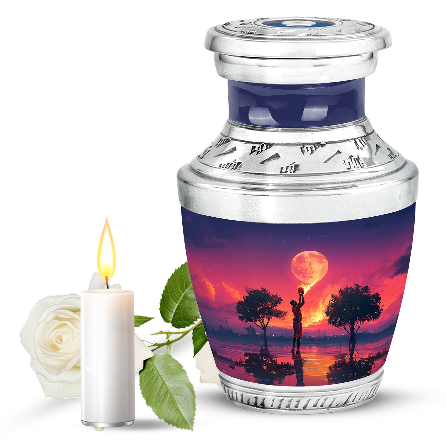 Blue Basketball Devotion Cremation Urns for Human Ashes - 10-inch, 200 cu in - Yatskia