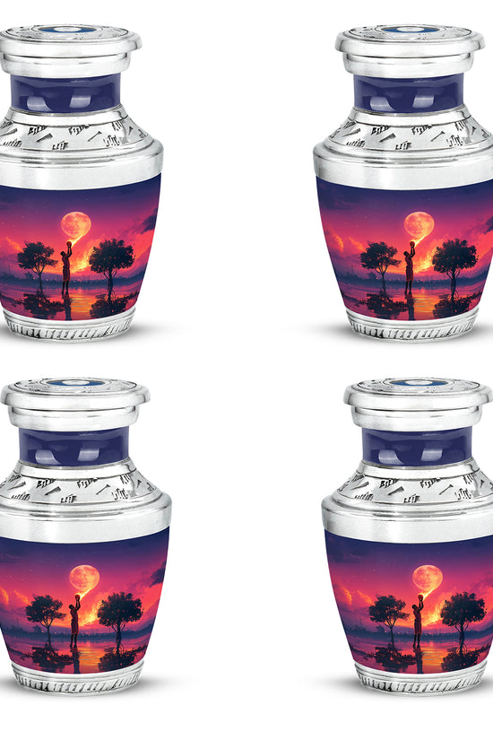 Bright Blue Basketball Cremation Urn back view with polished surface - artistic basketball interpretation with creative detail - 10 inch aluminum urn for cremated remains