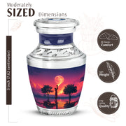 Steel Blue Basketball Cremation Urn top-down view of secure threaded lid - stylized abstract basketball pattern with bold lines - mini keepsake memorial for portion of cremation ashes