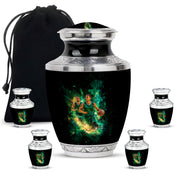 Ebony Basketball Cremation Urn lifestyle display on memorial shelf - modern art-inspired basketball motif on sleek aluminum - memorial set with one large and four small urns