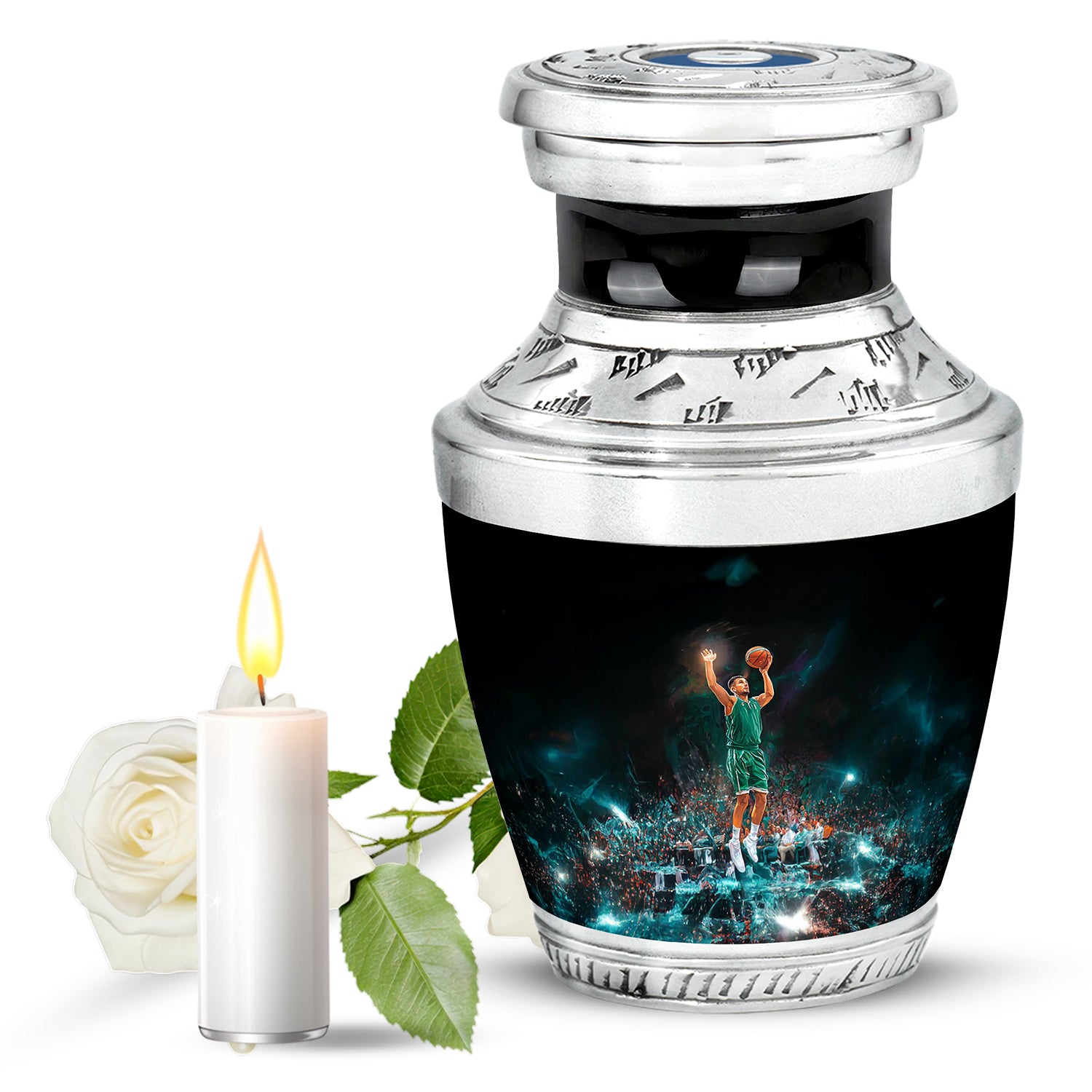 Resplendent Black Basketball Cremation Urn for Ashes - 10-inch, 200 cu in - Yatskia