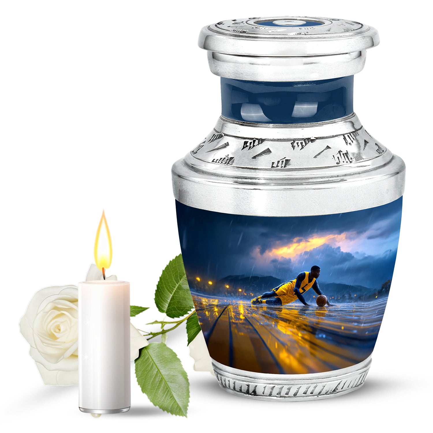 Personalized Elegant Basketball Cremation Urns - Blue 10-inch, 200 cu in - Yatskia
