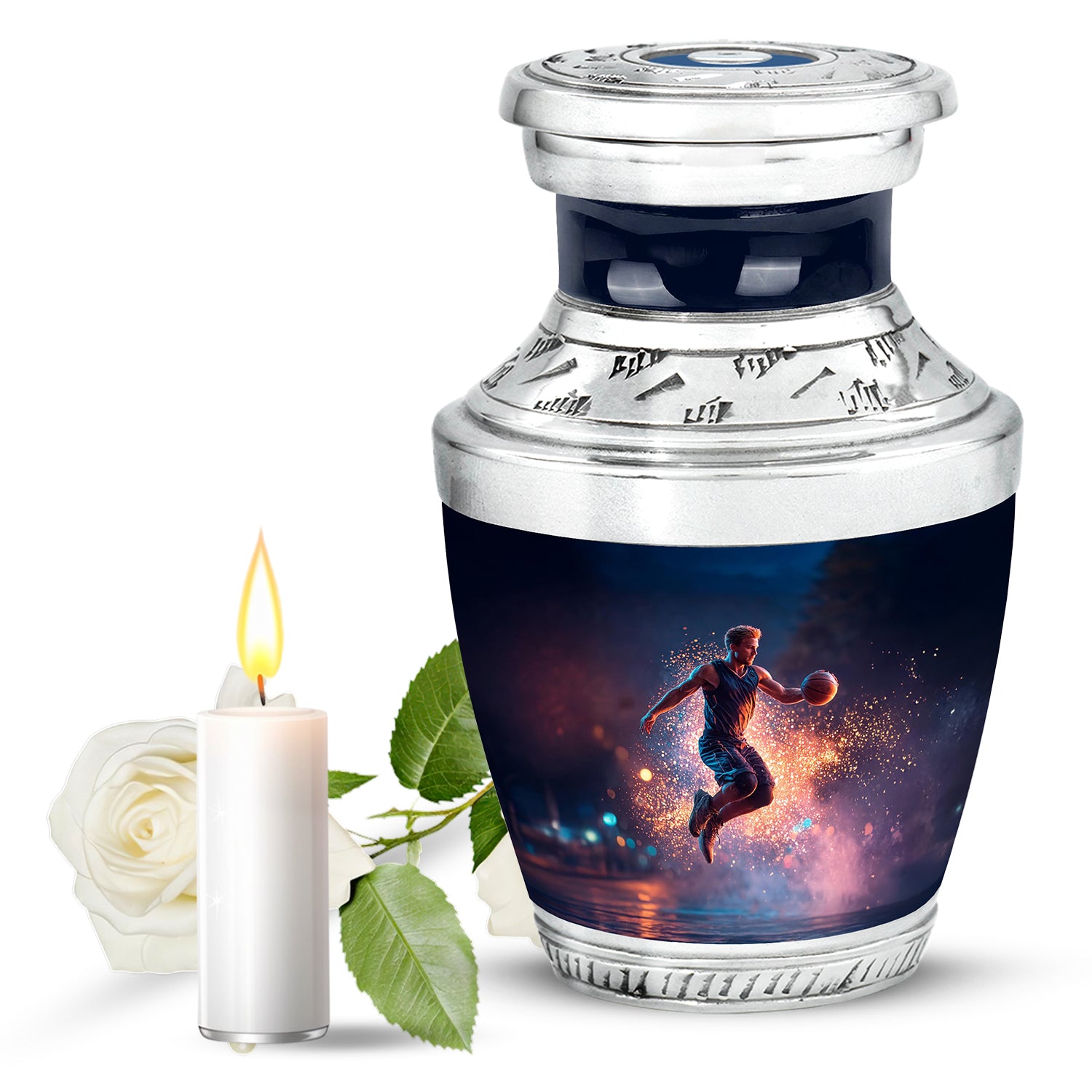 Blue Venerable Basketball Cremation Urns for Human Ashes - 10-inch, 200 cu in - Yatskia