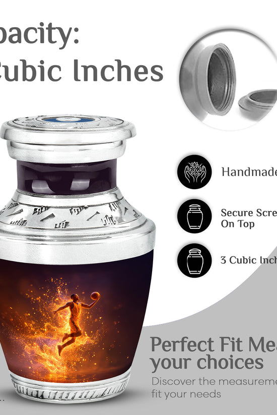 Midnight Black Basketball Cremation Urn top-down view of secure threaded lid - artistic basketball interpretation with creative detail - mini keepsake memorial for portion of cremation ashes