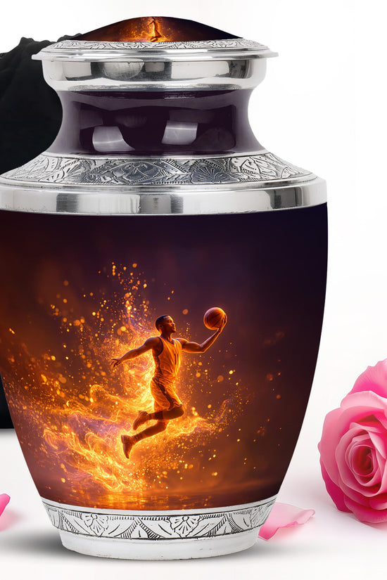 Fire Basketball Funeral Urn - Decorative Cremation Urn For Burial Ashes