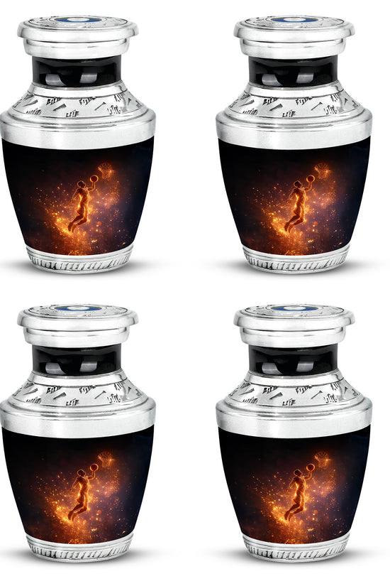 Ebony Basketball Cremation Urn back view with polished surface - contemporary basketball design with modern artistic flair - 10 inch aluminum urn for cremated remains