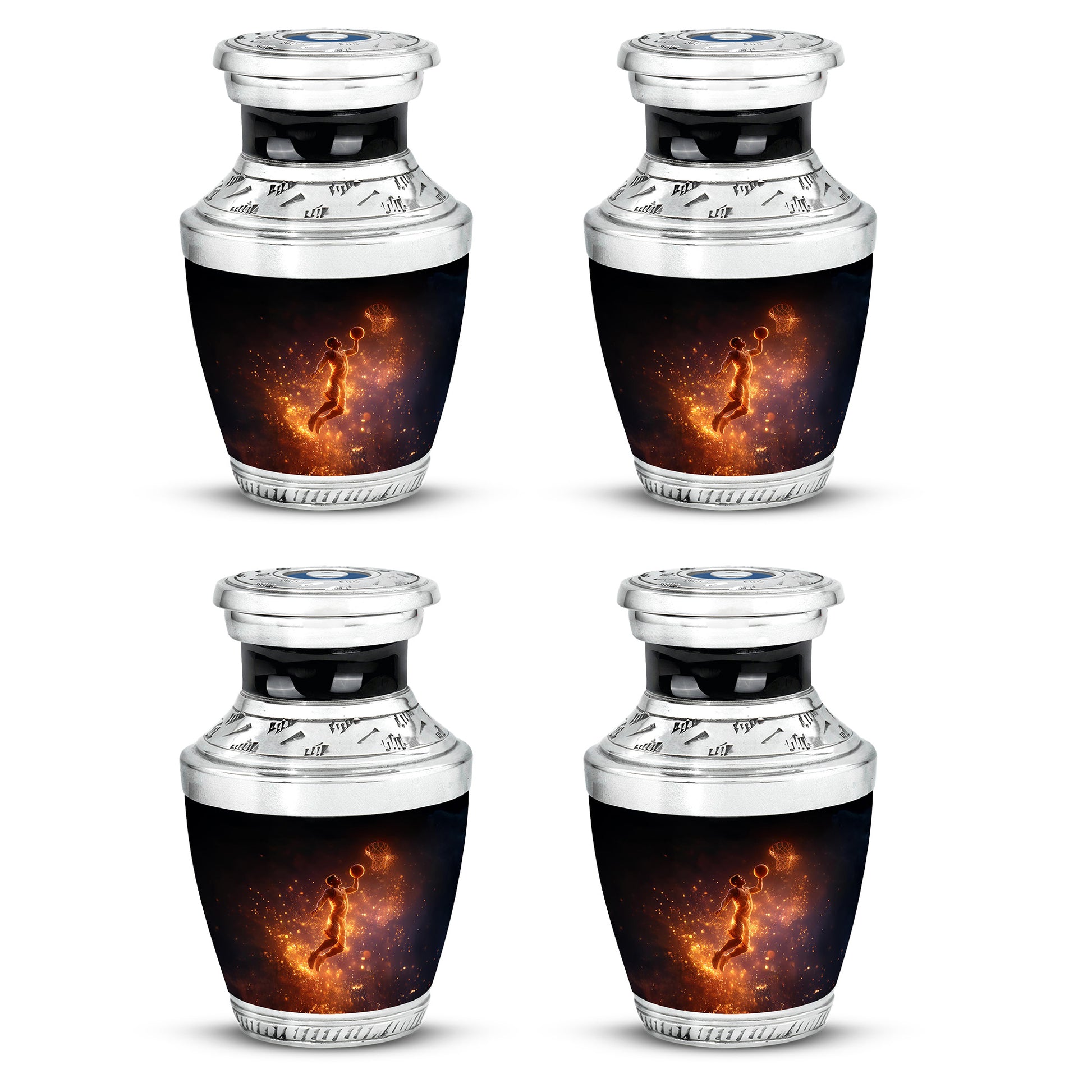 Ebony Basketball Cremation Urn back view with polished surface - contemporary basketball design with modern artistic flair - 10 inch aluminum urn for cremated remains