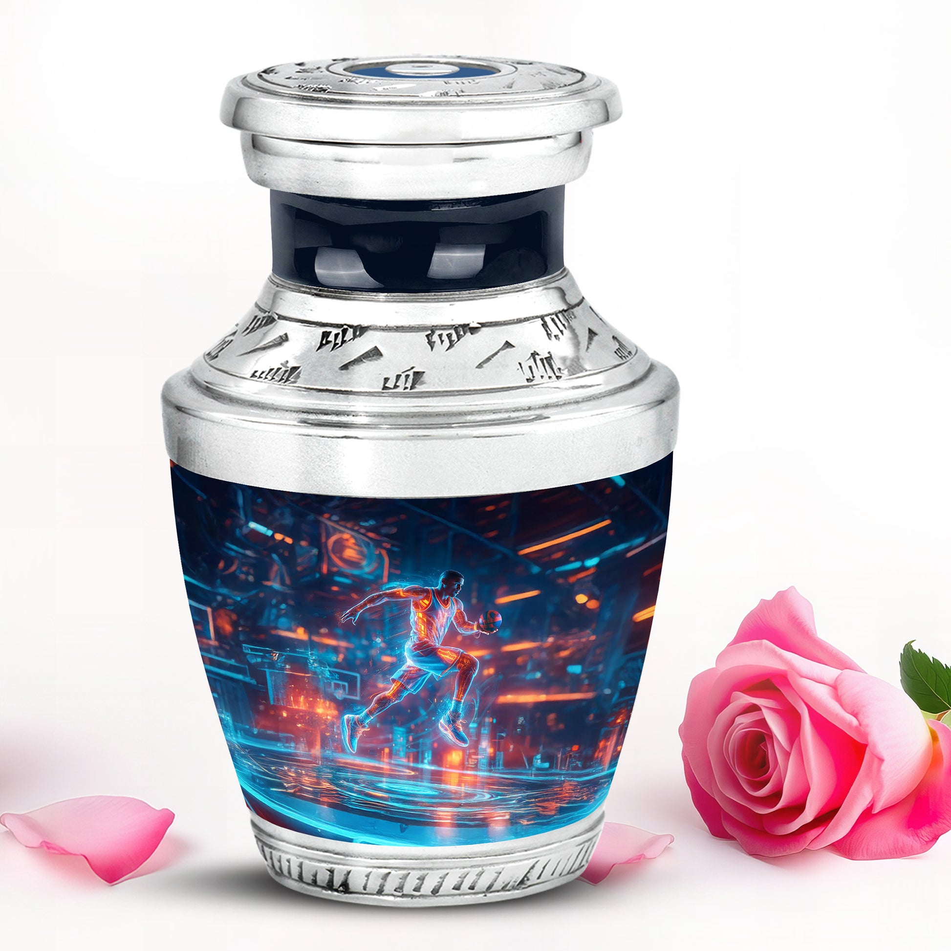Stunning Blue Basketball Remembrance Urn for Human Ashes - 10-inch, 200 cu in - Yatskia