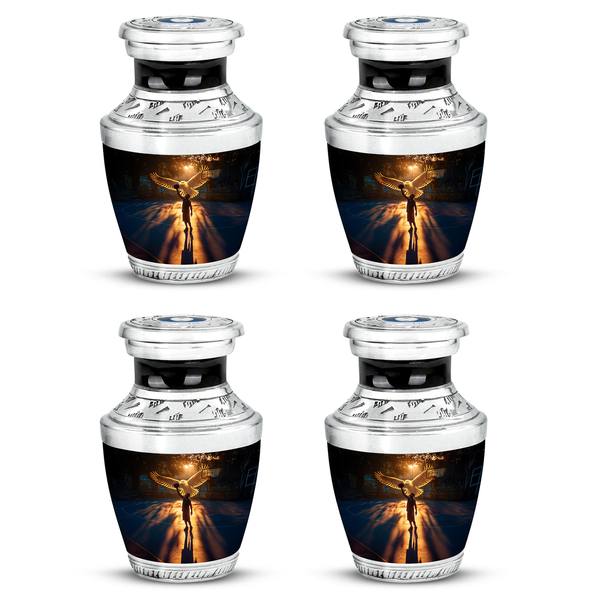 Ebony Basketball Cremation Urn back view with polished surface - contemporary basketball design with modern artistic flair - 10 inch aluminum urn for cremated remains