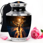 Jet Black Basketball Cremation Urn side profile showing urn shape - contemporary basketball design with modern artistic flair - full-size 10 inch 200 cubic inch adult cremation urn