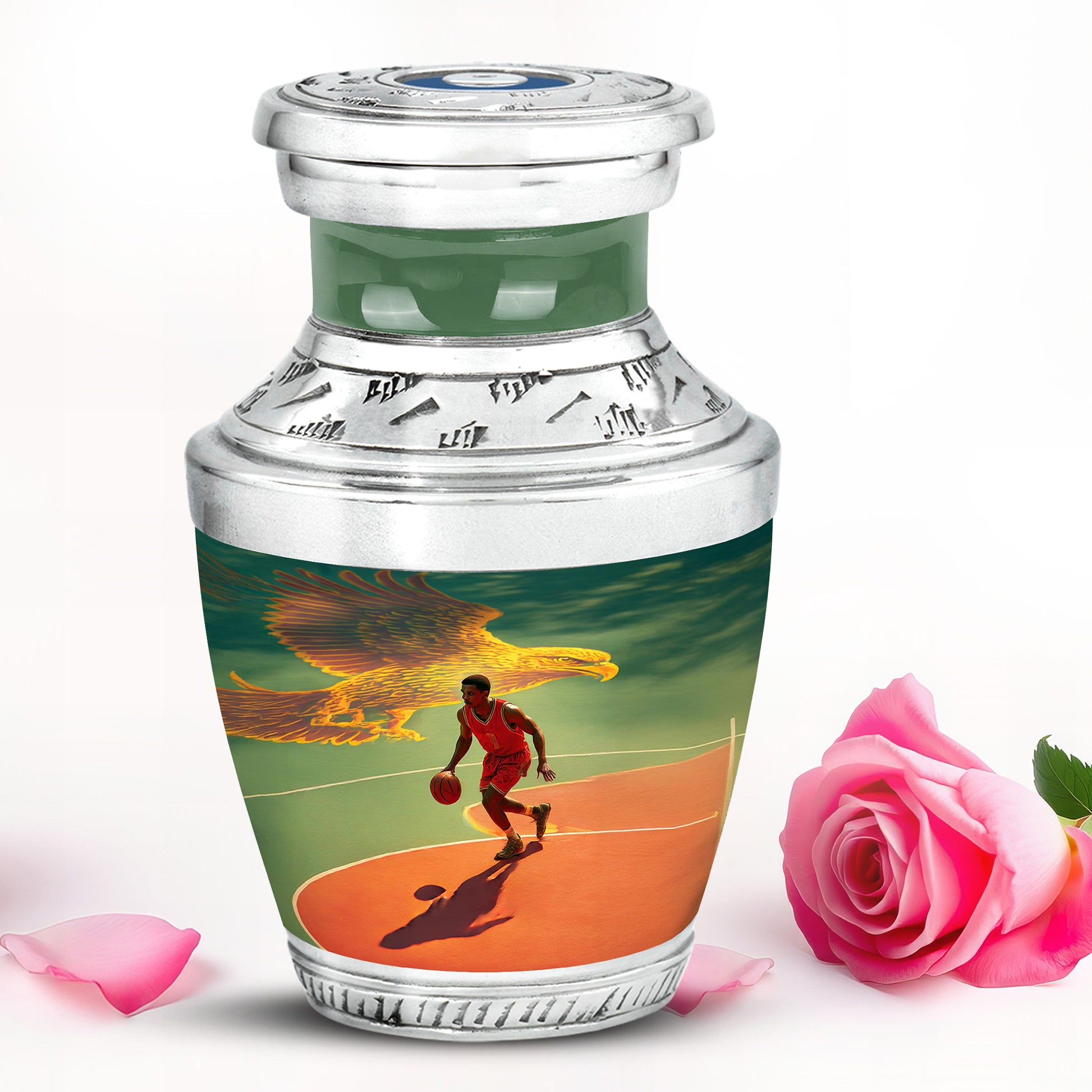 Personalized Refined Basketball Cremation Urns - Teal 10-inch, 200 cu in - Yatskia