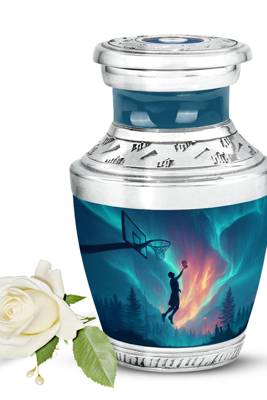 Stunning Blue Basketball Commemoration Urn for Human Ashes - 10-inch, 200 cu in - Yatskia