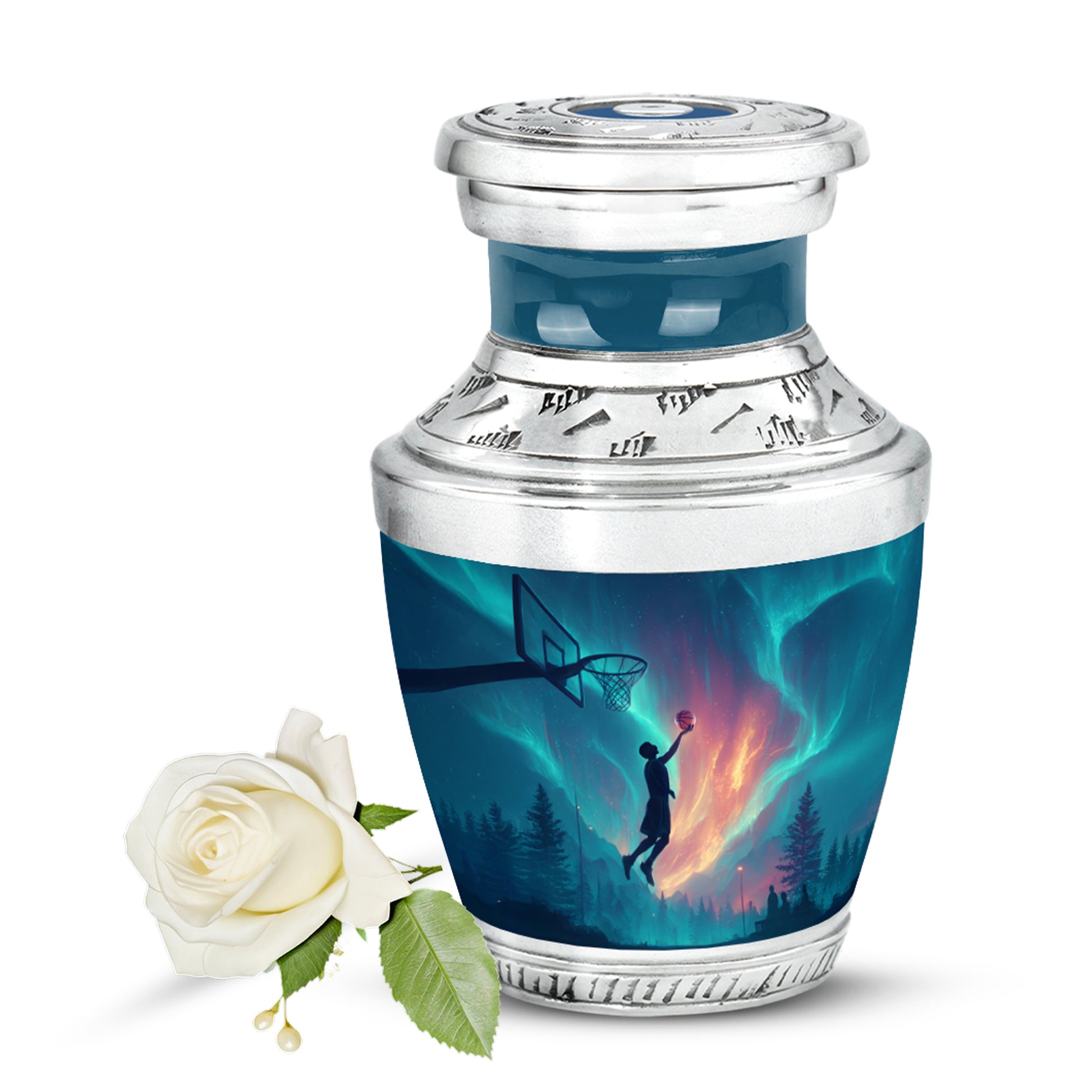 Stunning Blue Basketball Commemoration Urn for Human Ashes - 10-inch, 200 cu in - Yatskia