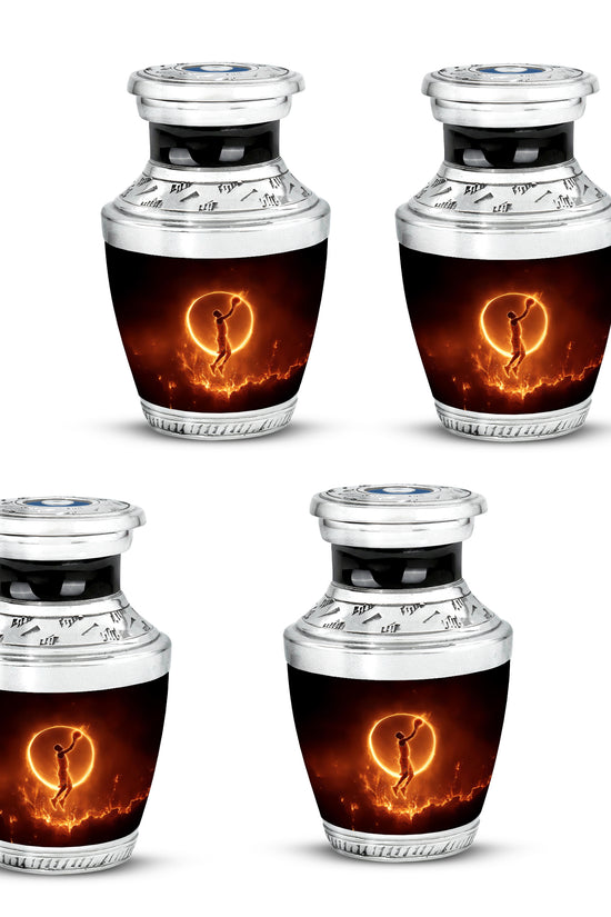 Obsidian Black Basketball Cremation Urn back view with polished surface - artistic basketball interpretation with creative detail - 10 inch aluminum urn for cremated remains