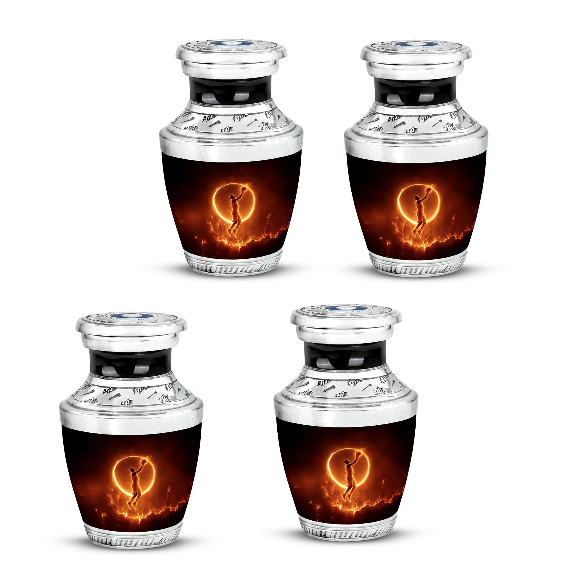 Obsidian Black Basketball Cremation Urn back view with polished surface - artistic basketball interpretation with creative detail - 10 inch aluminum urn for cremated remains