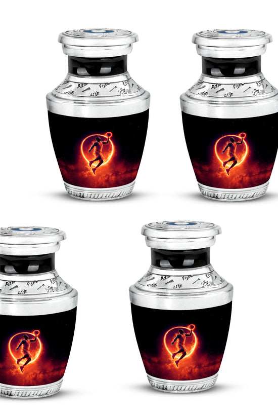 Glossy Black Basketball Cremation Urn back view with polished surface - modern art-inspired basketball motif on sleek aluminum - 10 inch aluminum urn for cremated remains