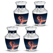 Slate Blue Basketball Cremation Urn back view with polished surface - modern art-inspired basketball motif on sleek aluminum - 10 inch aluminum urn for cremated remains