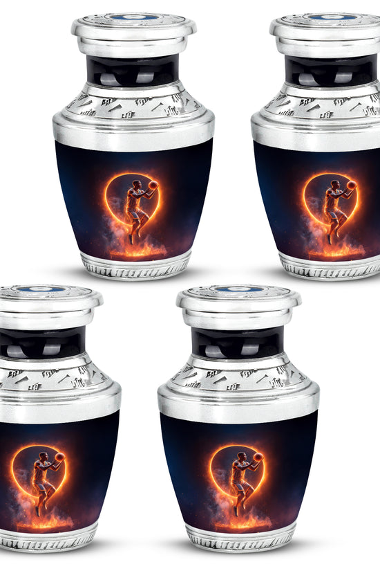 Midnight Black Basketball Cremation Urn back view with polished surface - artistic basketball interpretation with creative detail - 10 inch aluminum urn for cremated remains