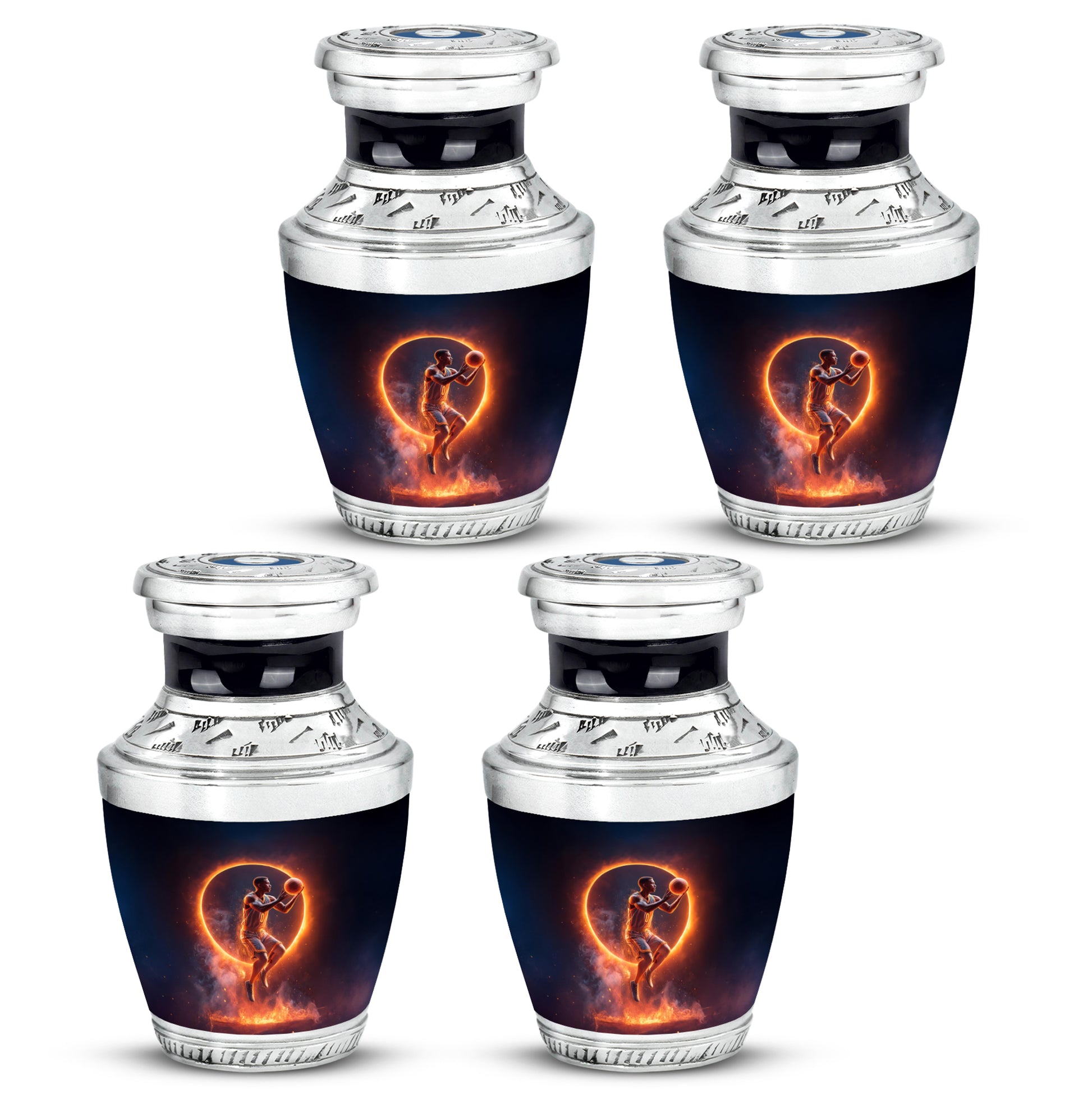 Midnight Black Basketball Cremation Urn back view with polished surface - artistic basketball interpretation with creative detail - 10 inch aluminum urn for cremated remains