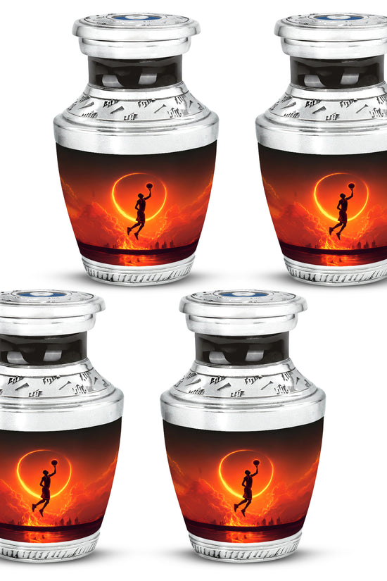Onyx Black Basketball Cremation Urn back view with polished surface - artistic basketball interpretation with creative detail - 10 inch aluminum urn for cremated remains