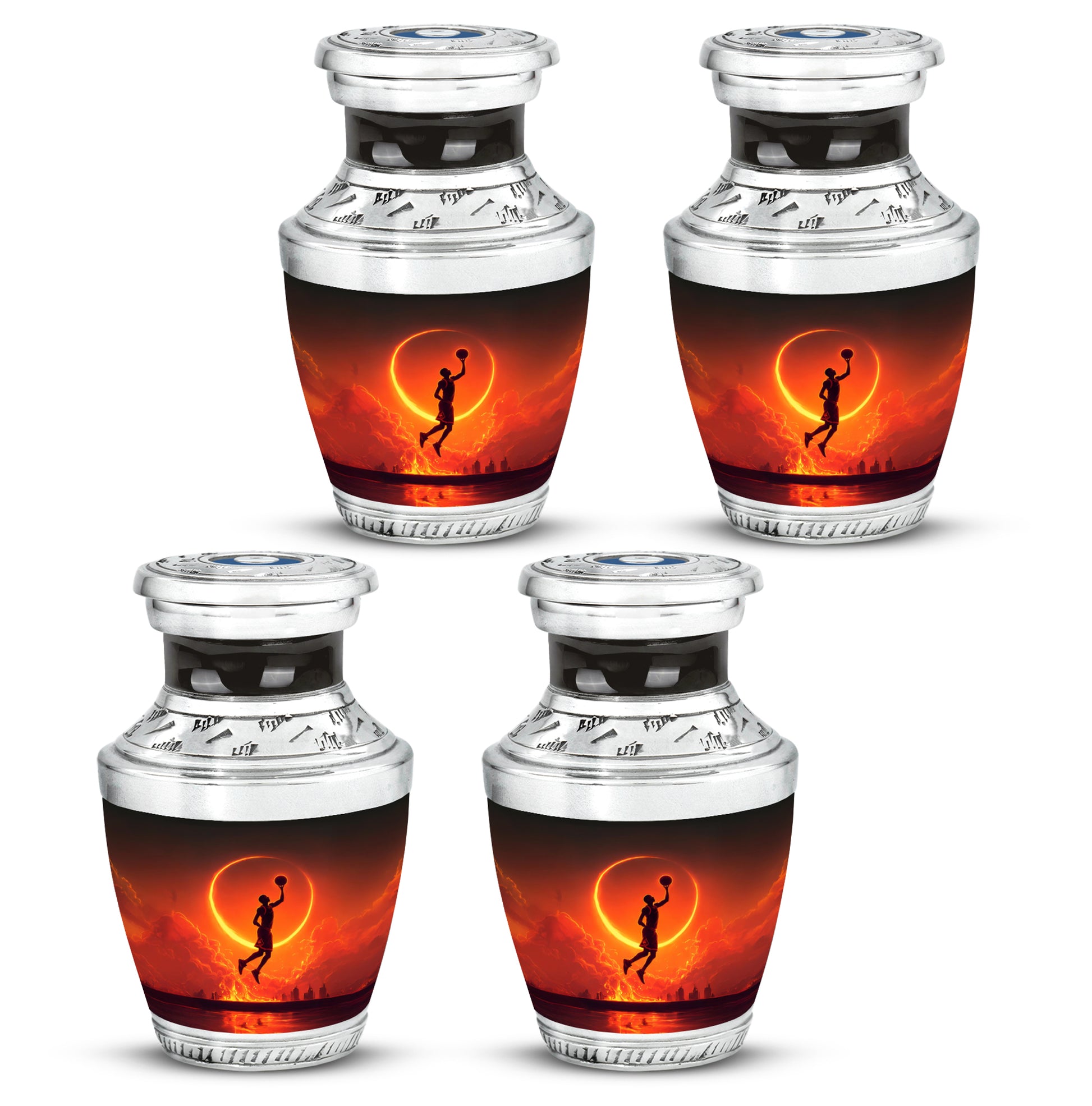 Onyx Black Basketball Cremation Urn back view with polished surface - artistic basketball interpretation with creative detail - 10 inch aluminum urn for cremated remains