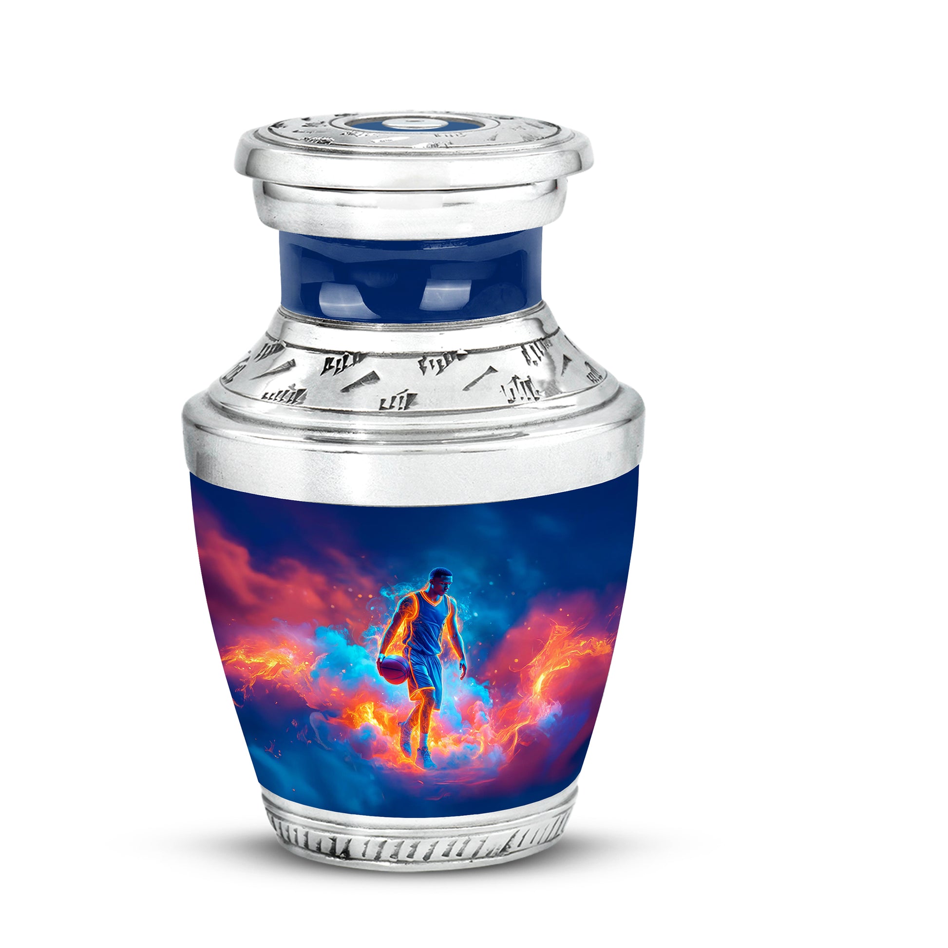 Radiant Basketball Memorial Cremation Urns - Blue 10-inch, 200 cu in - Yatskia