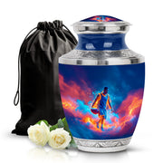 Navy Blue Basketball Cremation Urn side profile showing urn shape - contemporary basketball design with modern artistic flair - full-size 10 inch 200 cubic inch adult cremation urn