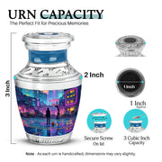 Navy Blue Basketball Cremation Urn top-down view of secure threaded lid - contemporary basketball design with modern artistic flair - mini keepsake memorial for portion of cremation ashes