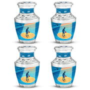 Indigo Basketball Cremation Urn back view with polished surface - contemporary basketball design with modern artistic flair - 10 inch aluminum urn for cremated remains