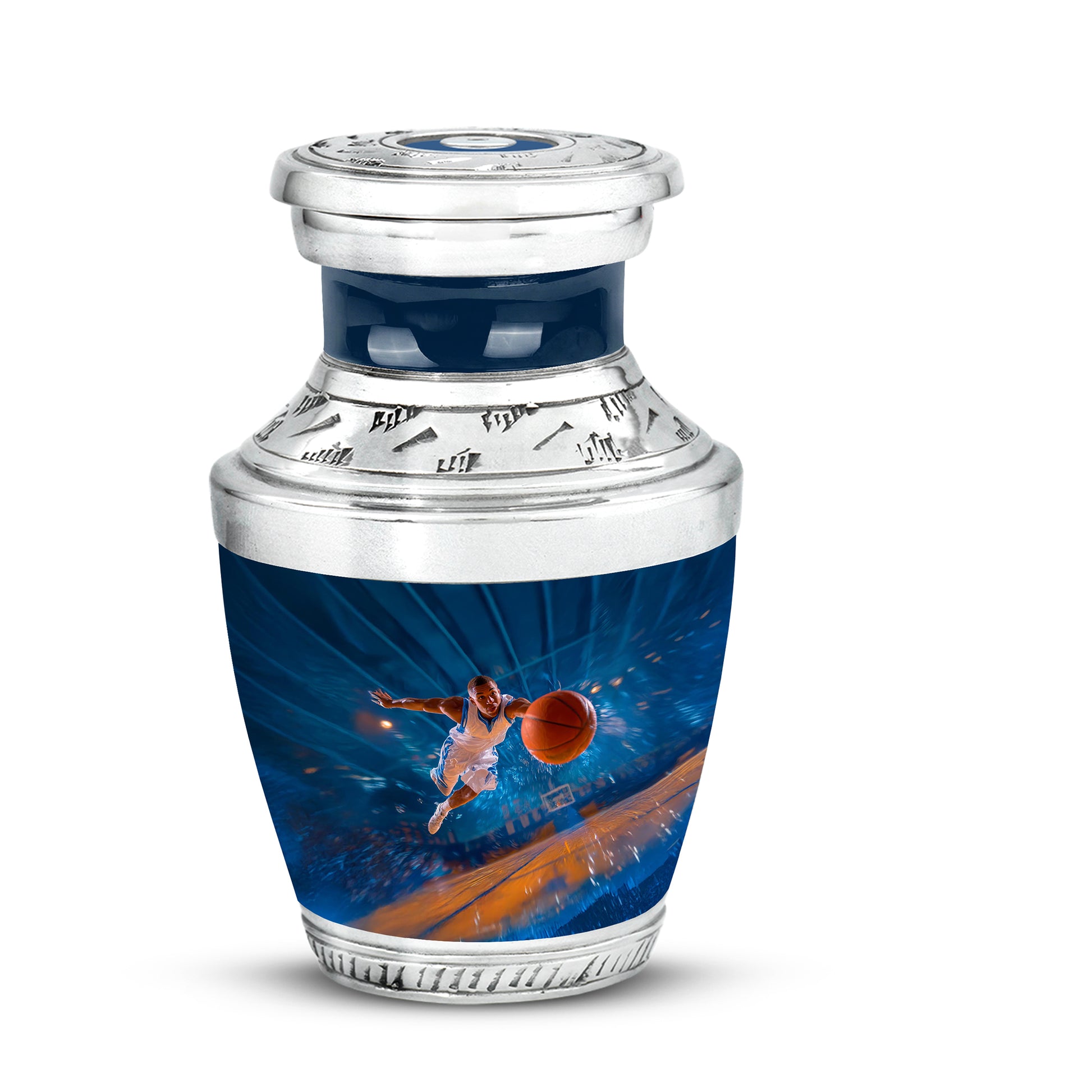 Radiant Basketball Memorial Cremation Urns - Blue 10-inch, 200 cu in - Yatskia
