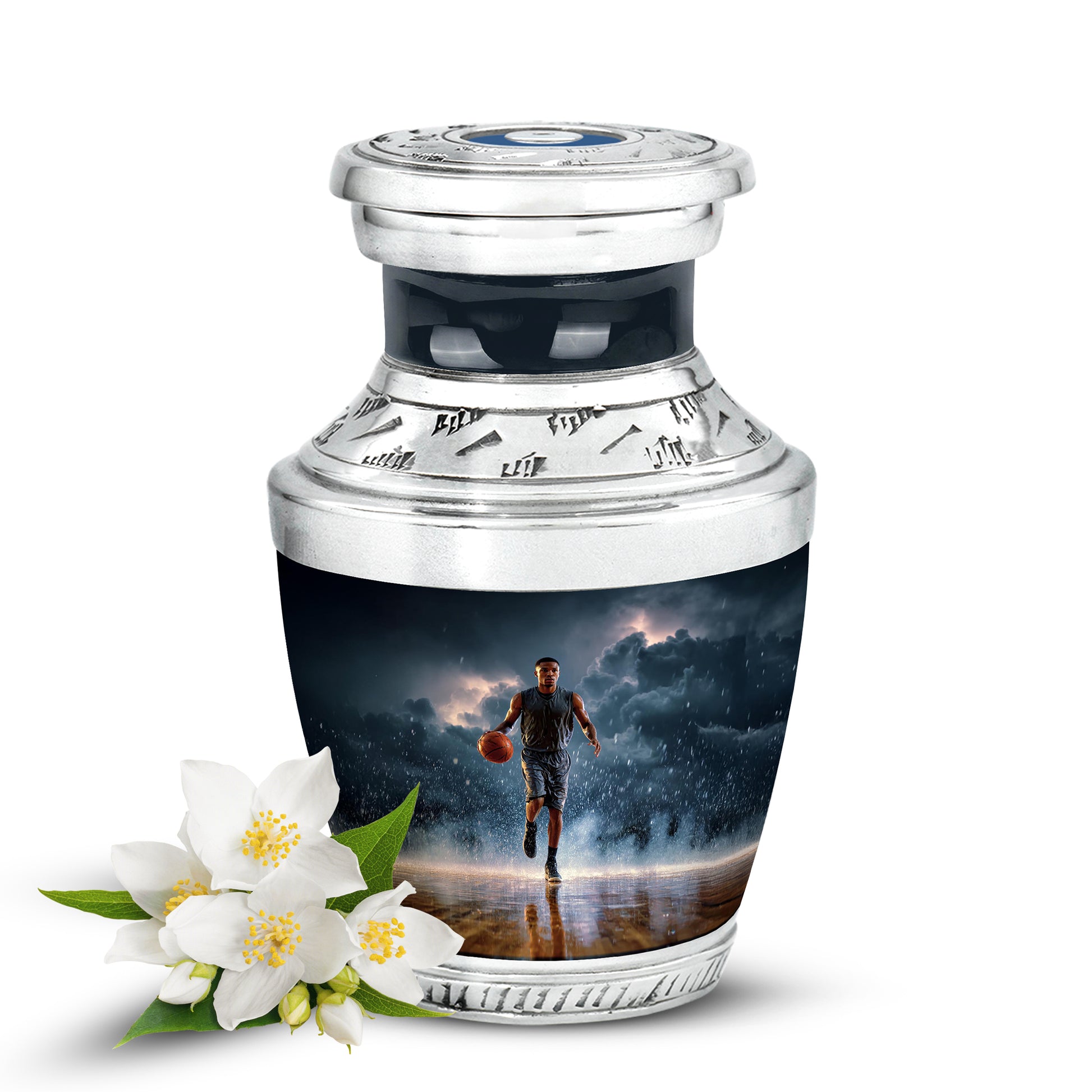 Hallowed Basketball Cremation Urns for Human Ashes - Blue 10-inch - Yatskia
