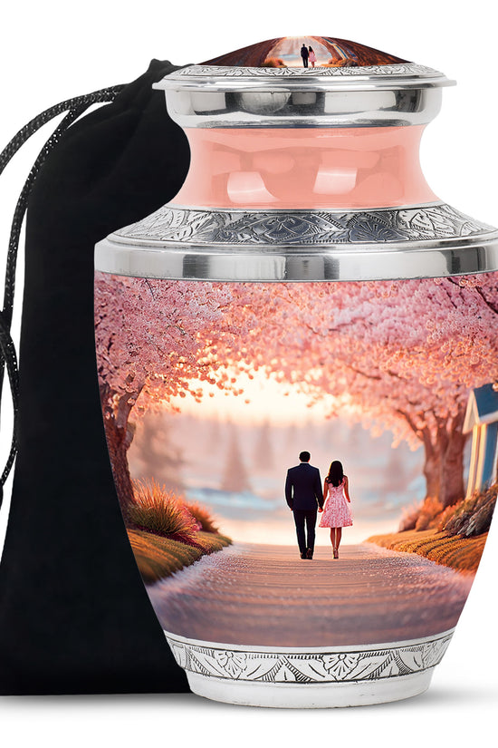 Couple Theme Cremation Urn - Pink Theme Memorial Urn For Loved Ones