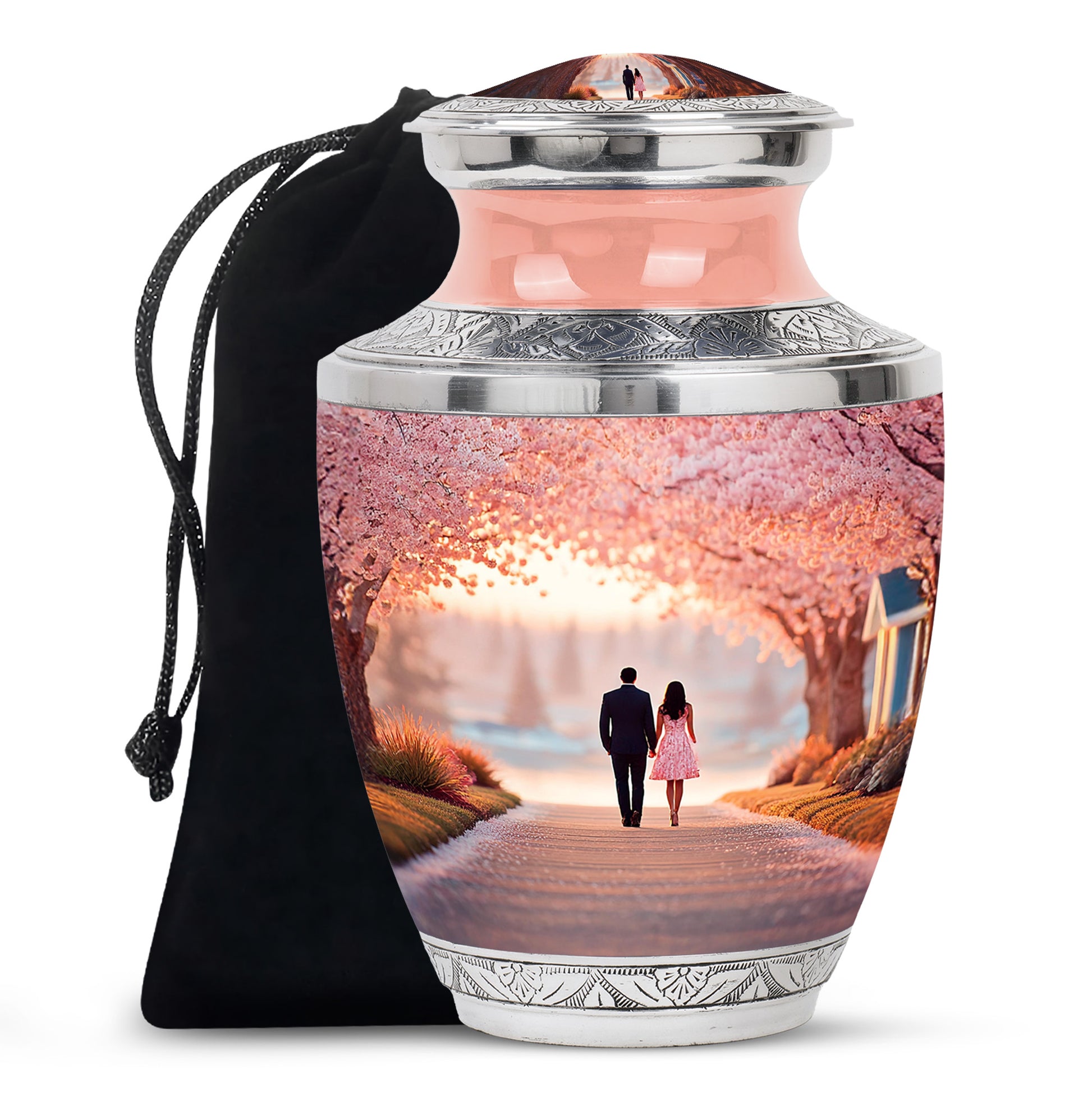 Couple Theme Cremation Urn - Pink Theme Memorial Urn For Loved Ones