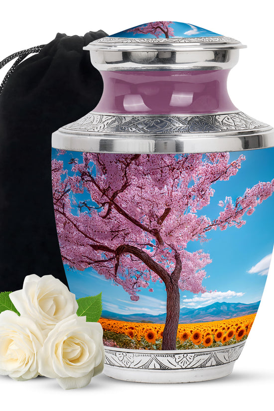 Cherry Tree Funeral Urn - Large Aluminium Memorial Urn For Burial Ashes