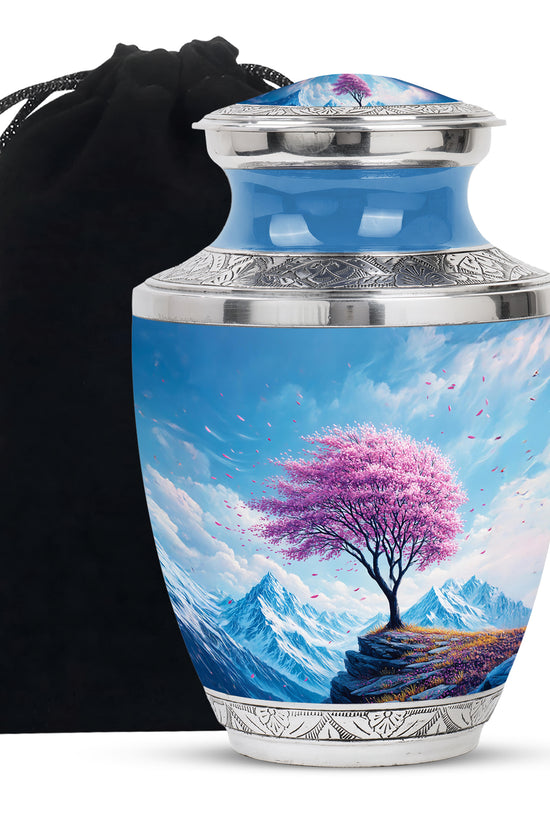 Cherry Blossom Tree Funeral Urn - Mountain Memorial Urn For Ashes
