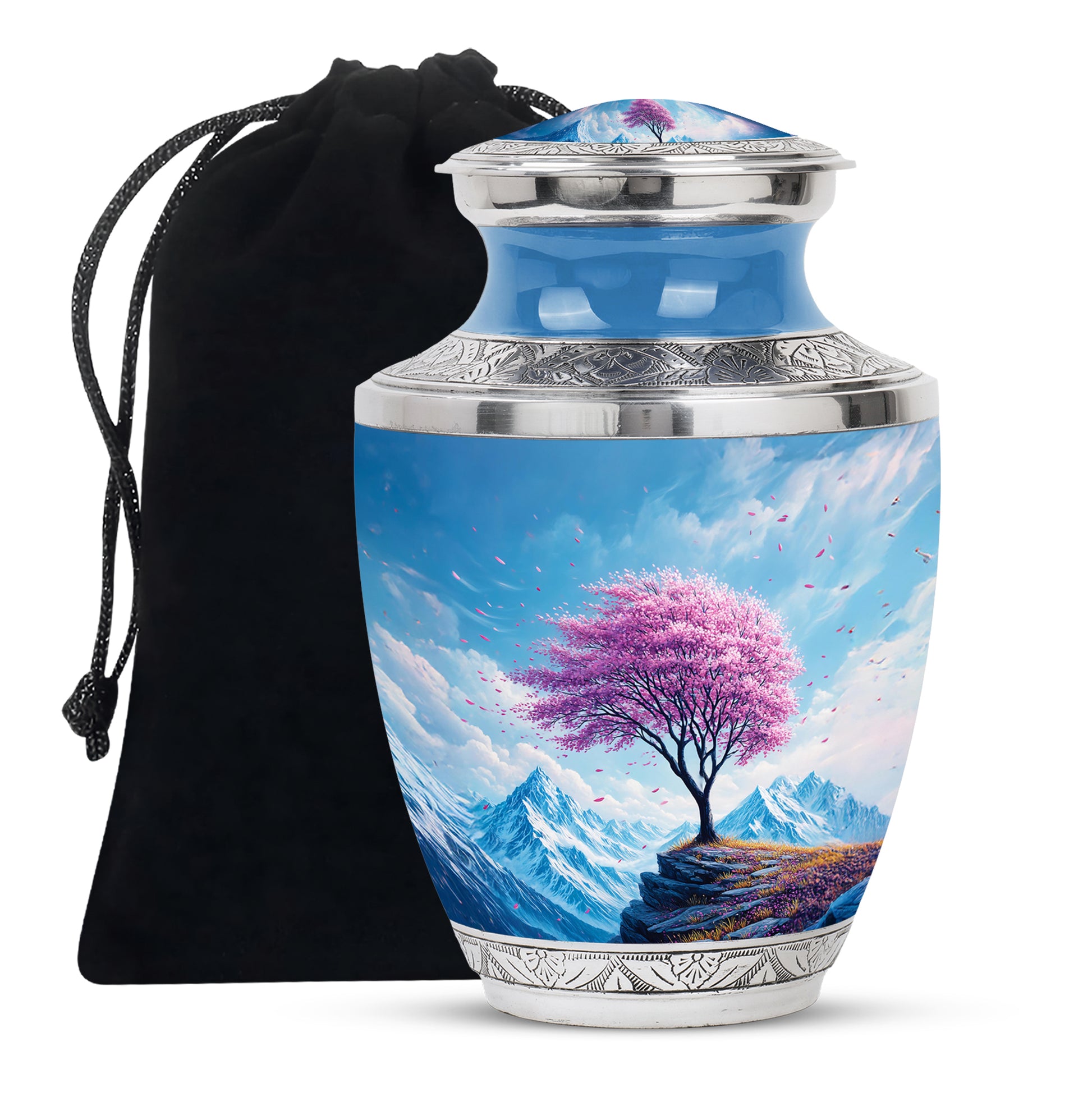 Cherry Blossom Tree Funeral Urn - Mountain Memorial Urn For Ashes