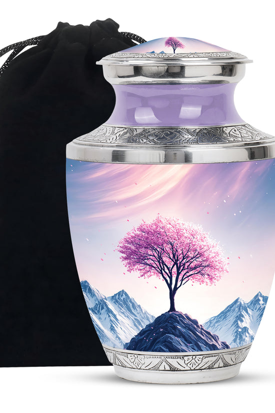 Floral Tree Peak Cremation Urn – Pink Blossom Memorial Urn For Ashes