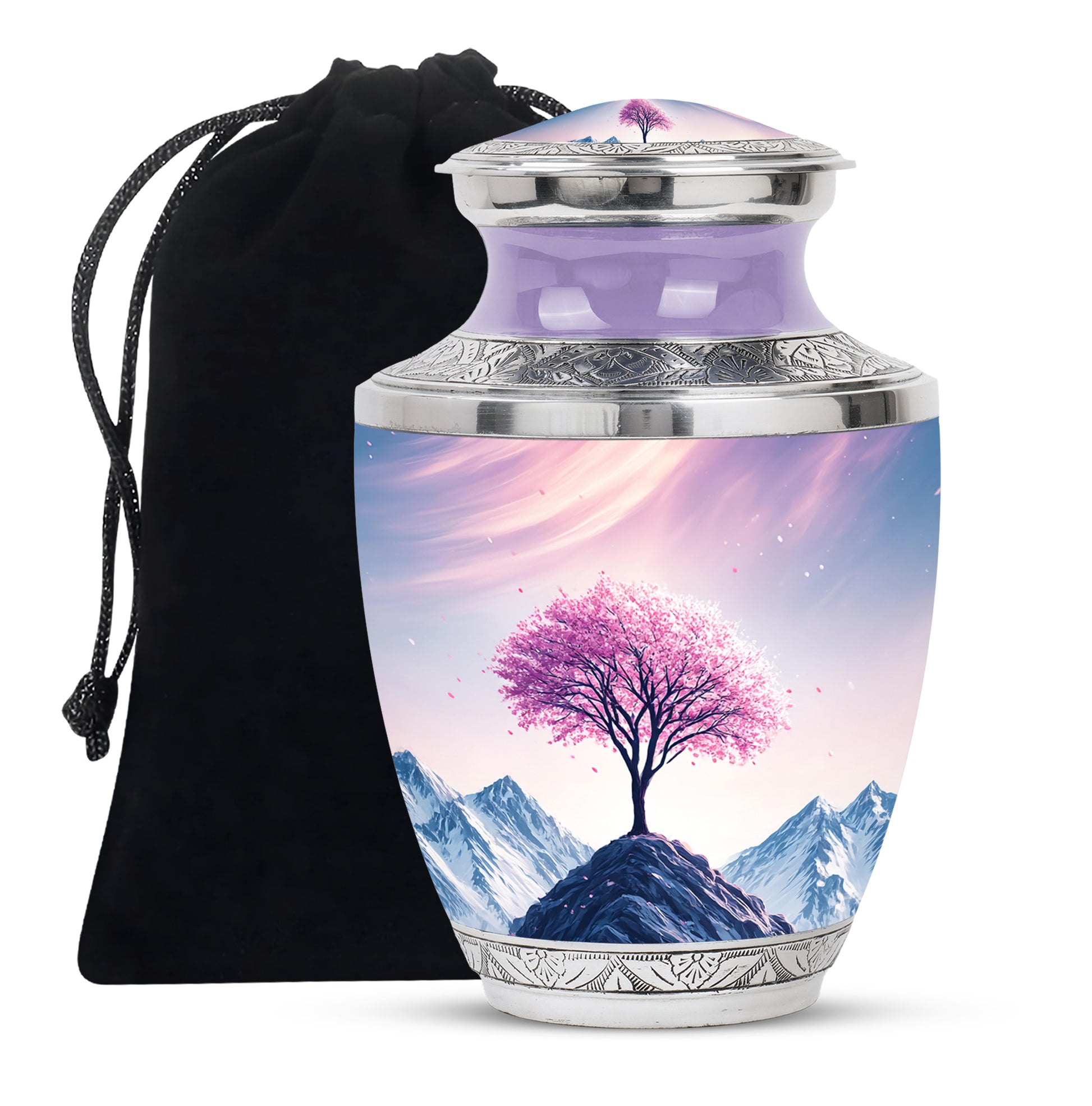 Floral Tree Peak Cremation Urn – Pink Blossom Memorial Urn For Ashes