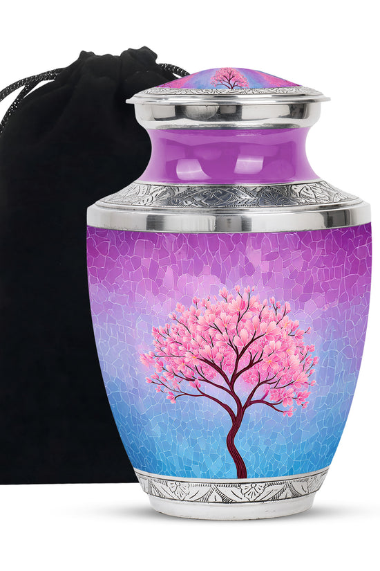Pink Blossom Tree Cremation Urn - Artistic Memorial Urn For Female