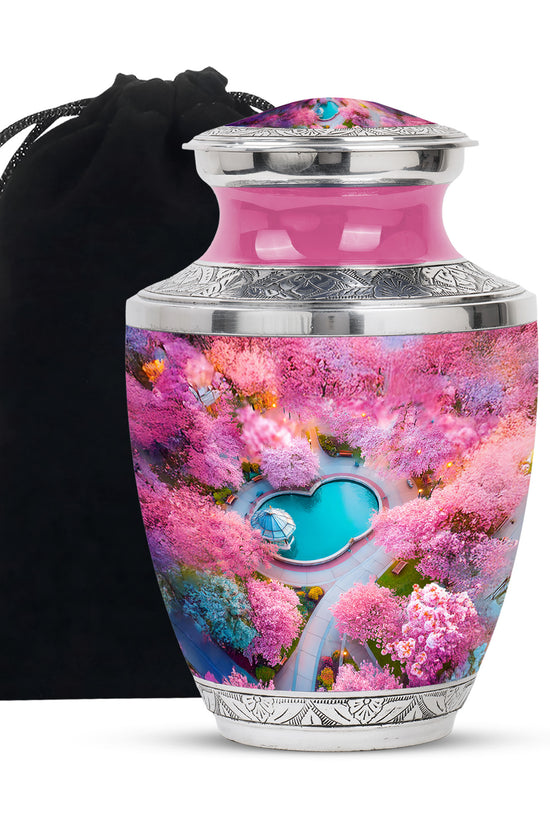 Beautiful Cherry Blossom Funeral Urn - Pink Aluminium Urn For Mother