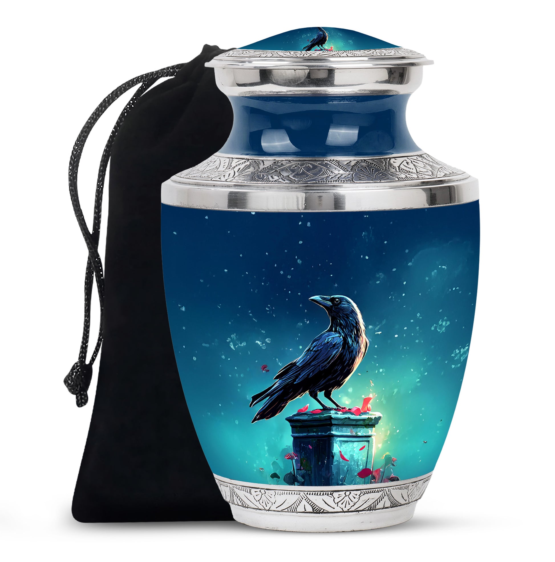 Black Raven Memorial Urn - Unique Funeral Urns For Human Ashes