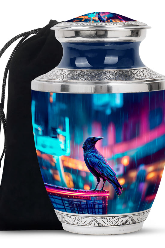 Neon Raven Cremation Urn - Funeral Urn For Human Ashes