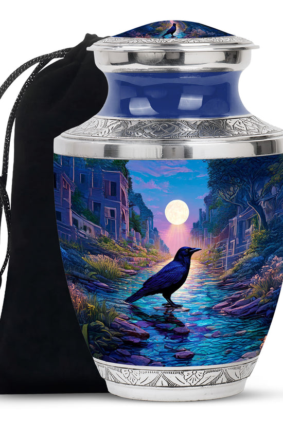 Moonlight Raven Cremation Urn - Elegant Funeral Urn For Ashes