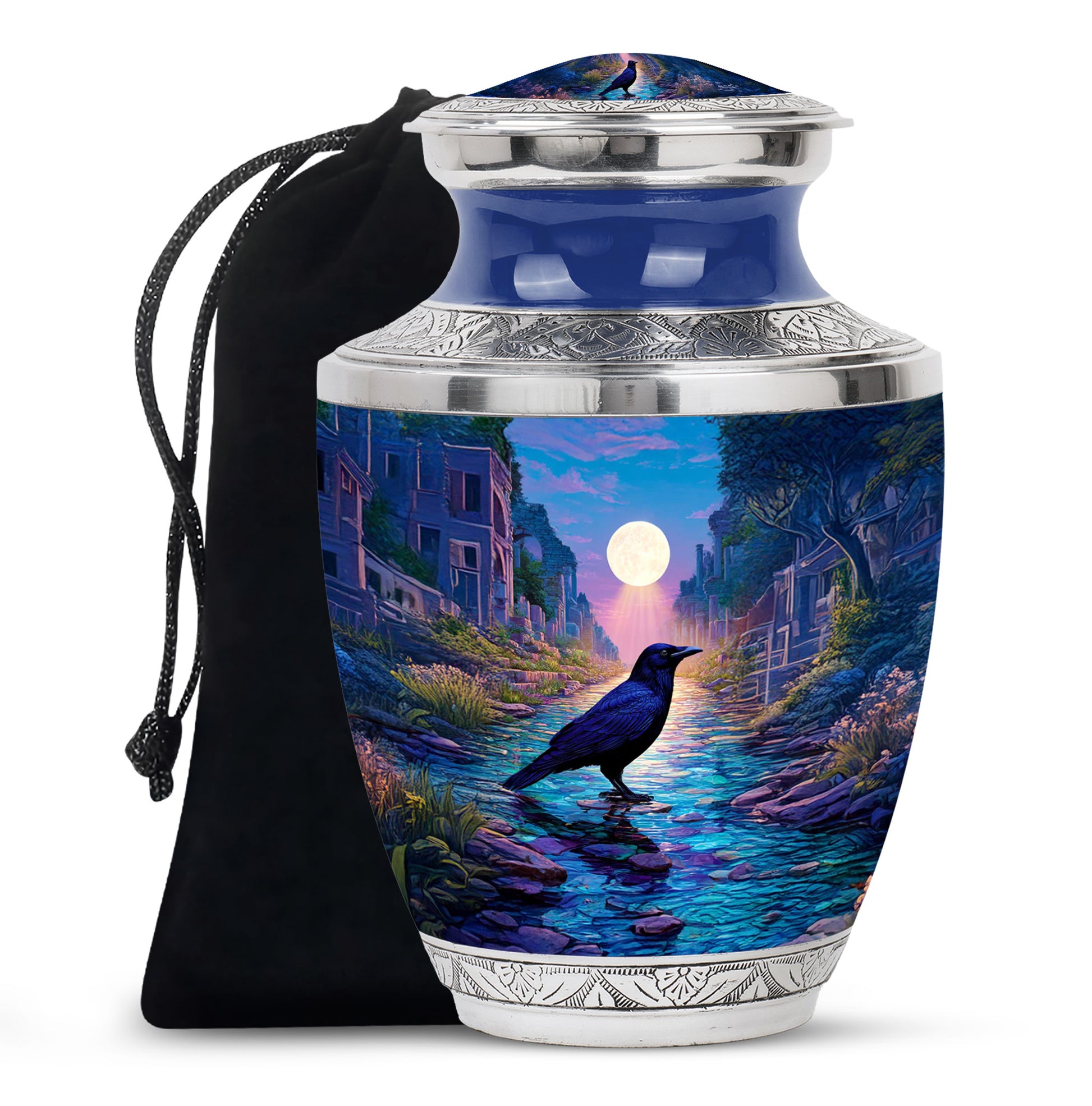 Moonlight Raven Cremation Urn - Elegant Funeral Urn For Ashes