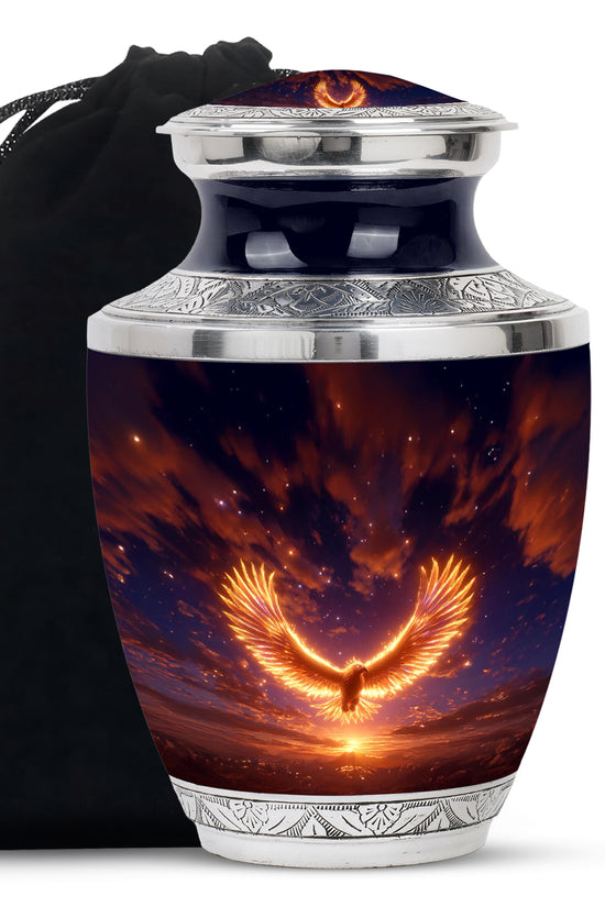 Flaming Phoenix Funeral Urn For Ashes - Sunset Cremation Urn For Burial