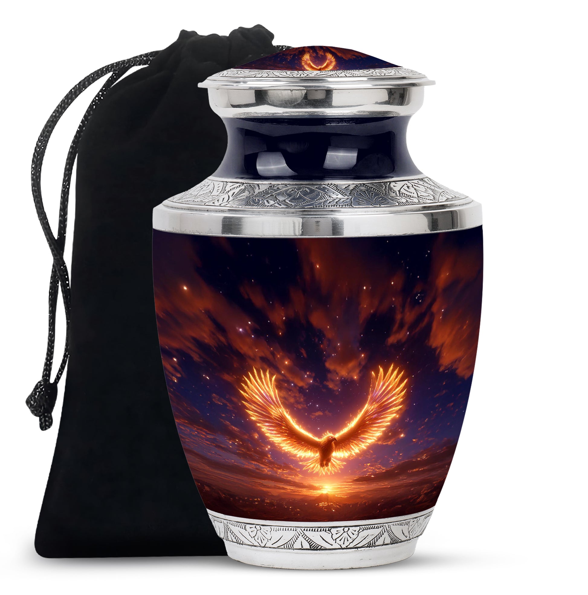 Flaming Phoenix Funeral Urn For Ashes - Sunset Cremation Urn For Burial